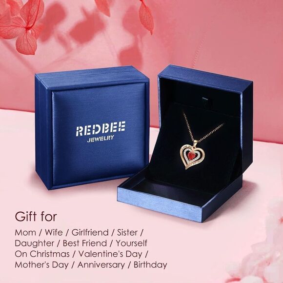 NIB Redbee 18kt GP, Rose gold over s925, Pink CZ in heart necklace! - Picture 13 of 13